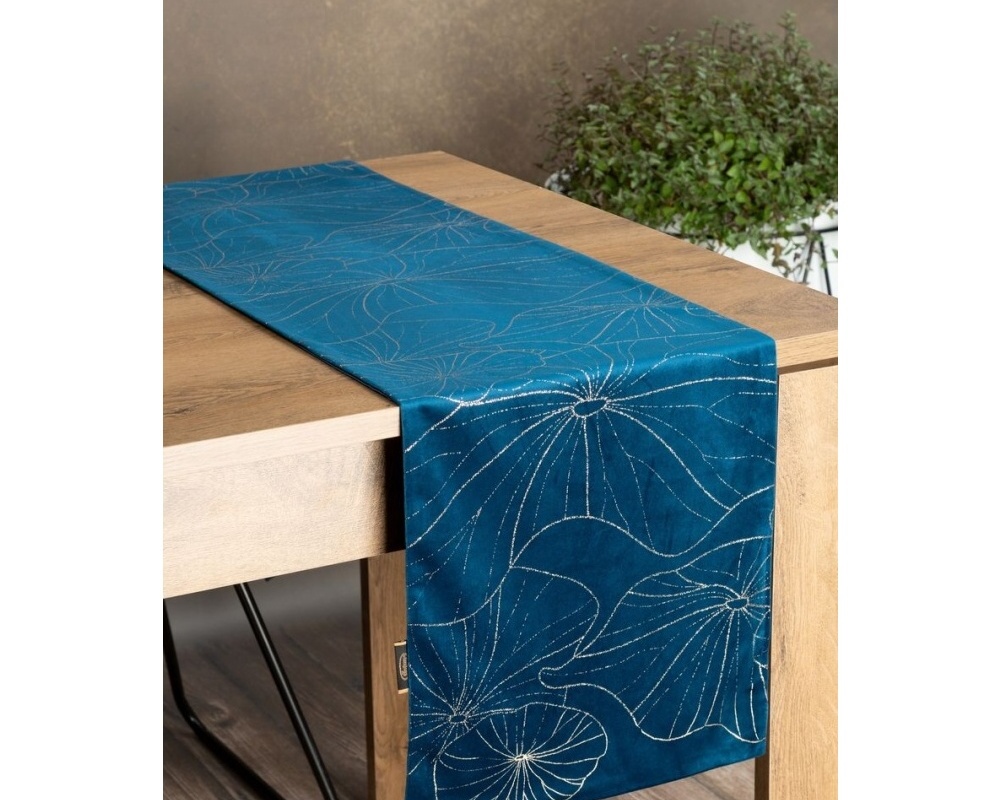 Behúň na stôl Blink 18, modrý s lesklým vzorom